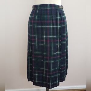 Vintage Wardson Blue, Green, Red, and White Plaid Wool Kilt Wrap Skirt, Size 10